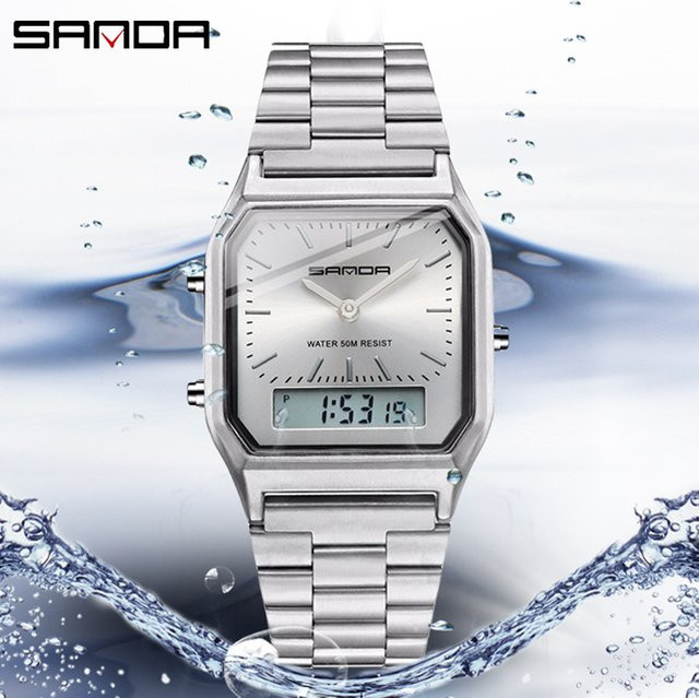 Sanda Fashion Digitaluhr, Quarz, Edelstahl, Schwarz, Unisex - Bild 1