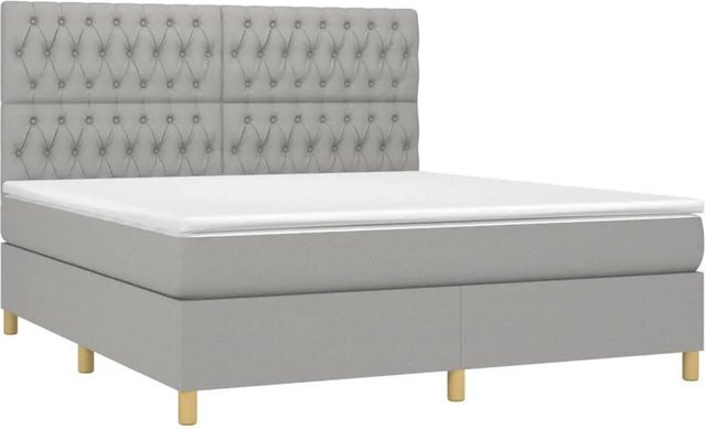 vidaXL Boxspringbett mit Matratze und LED-Beleuchtung in Hellgrau, B/T/H: 180 x 200 x 118 cm - Bild 1