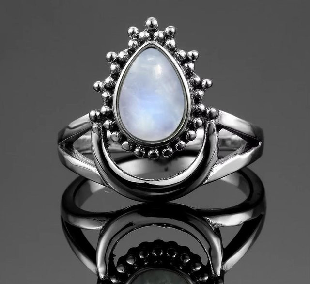 Ring 925 Silber, Mondstein, Blumen, Damen Herren, Größe 10 - Bild 1