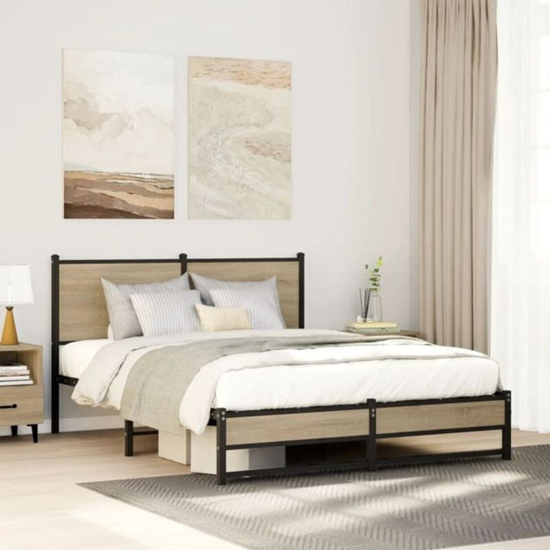 Metallbett Vidaxl in Eiche Natur und Braun im Industrial Design, B/T/H: 140 x 190 cm - Bild 1