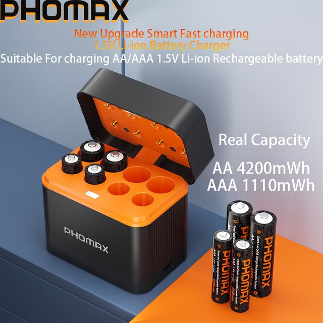 PHOMAX Wiederaufladbare Lithium-Ionen-Akkus AA und AAA in Schwarz - Bild 1