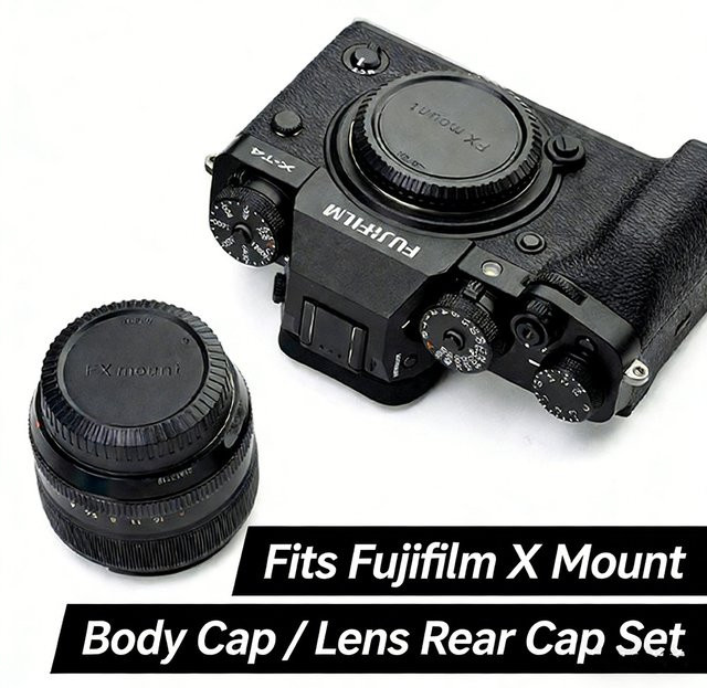 Fujifilm Kamera-Zubehör Set: Kamera-Gehäuseabdeckung und Objektivrückdeckel in Schwarz für Fujifilm X-Serie Modelle wie XT5, XT4, XT3, XH2S, XS20 und weitere - Bild 1