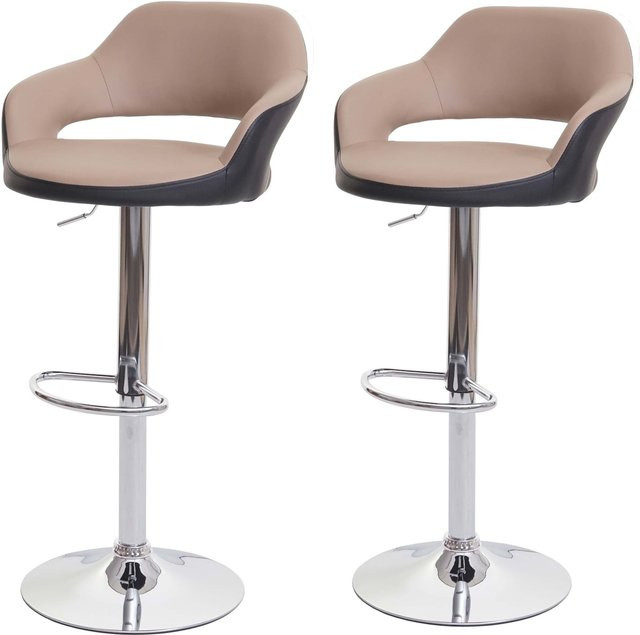 2er-Set MCW Barhocker F16 Drehhocker mit Lehne aus Kunstleder in Taupe-Schwarz - Bild 1