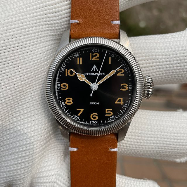 STEELFLIER Armbanduhr, Quarz, Edelstahl, Leder, Schwarz, Herren - Bild 1