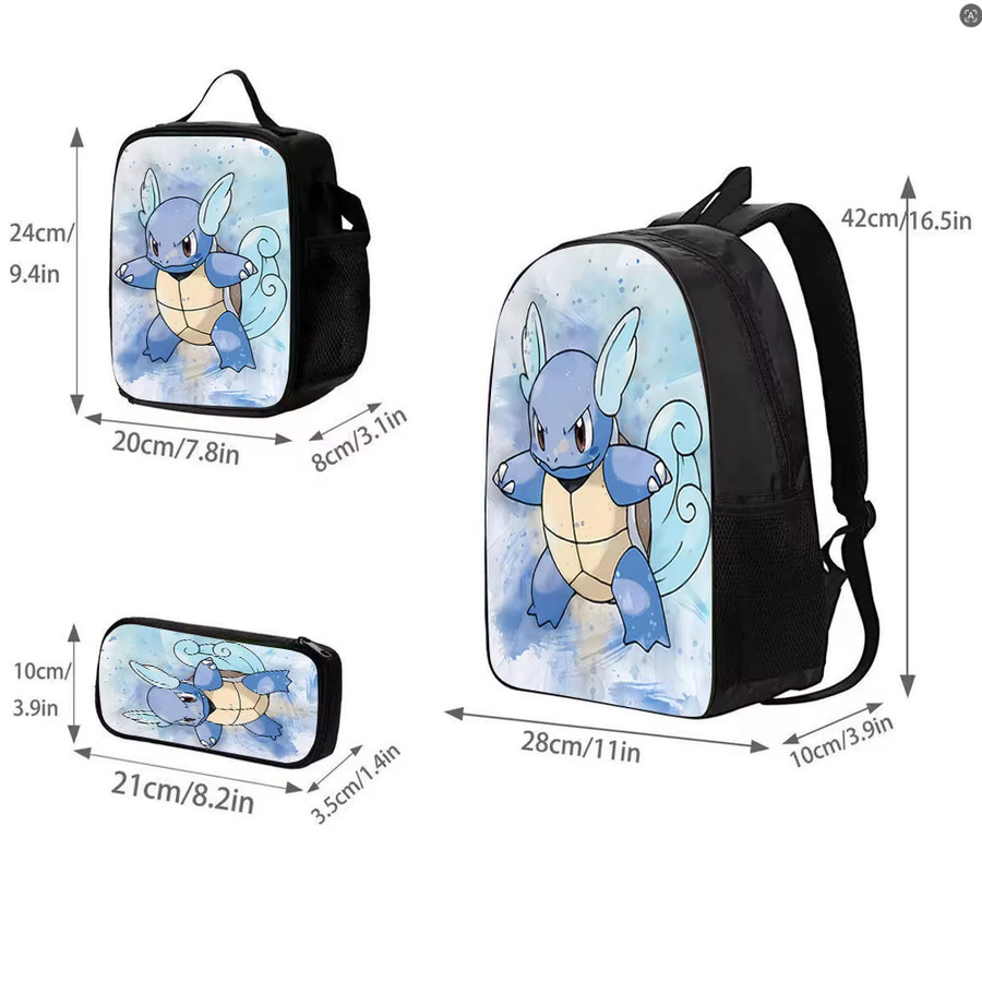 Potdemiel Pokémon Kindertaschen-Set mit Wartortle in Blau, bestehend aus Rucksack mit Aquarell-Druck, Lunchbox und Federmäppchen - Bild 3