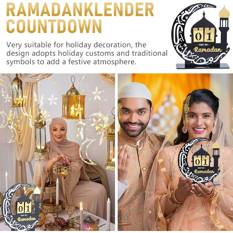 Schlossförmiger Acryl-Countdown-Kalender für Ramadan und Eid, schwarze Tischdekoration im orientalischen Stil - Bild 3