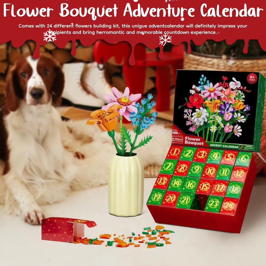 Fashnics Adventskalender Blumenstrauß Sonnenblume Bausteine Set für Erwachsene Kinder und Jugendliche mit 24 Tagen Countdown zur Weihnachtsdekoration - Bild 4