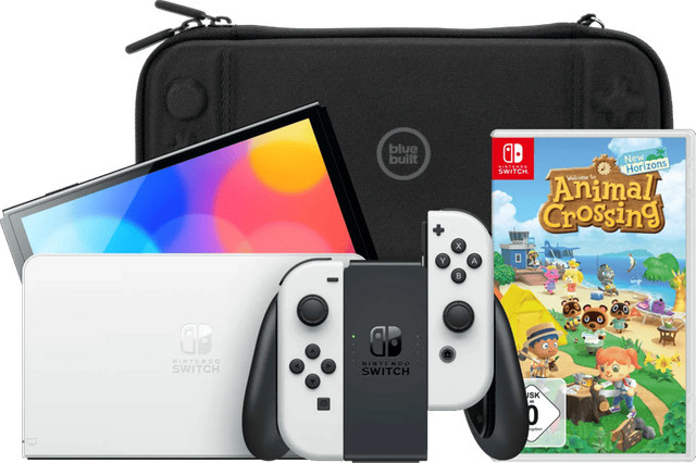 Nintendo Switch OLED Weiß Animal Crossing New Horizons Bluebuilt Travel Case - Bild 1
