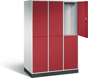 C+P Spind doppelstöckig XL Intro mit Türen, Front Rubinrot, Korpus Lichtgrau, H: 195,0 cm, B: 122,0 cm, T: 59,0 cm - Bild 1