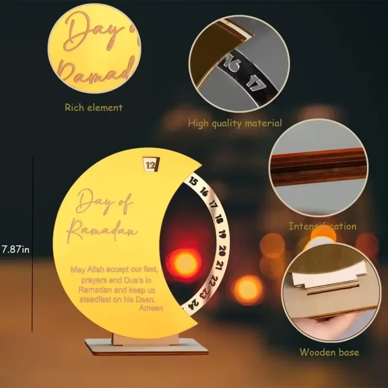 Ramadan-Countdown-Acrylkalender 2026 mit drehbarem Ständer für den Schreibtisch, Dekoration in Transparent, Gold und Weiß - Bild 4
