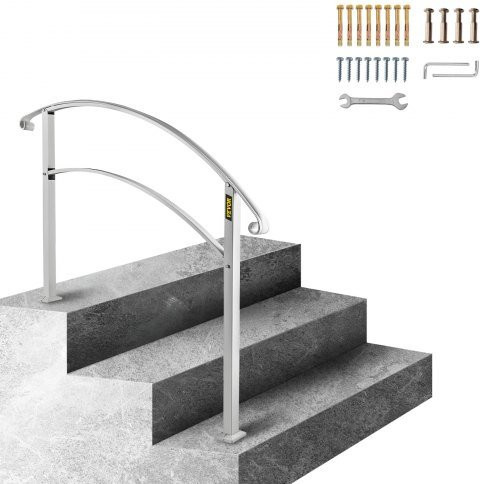 VEVOR Handlauf für Außenstufen aus Schmiedeeisen in Weiß, flexibles Geländer für Beton- oder Holztreppen mit 1 bis 3 Stufen - Bild 1