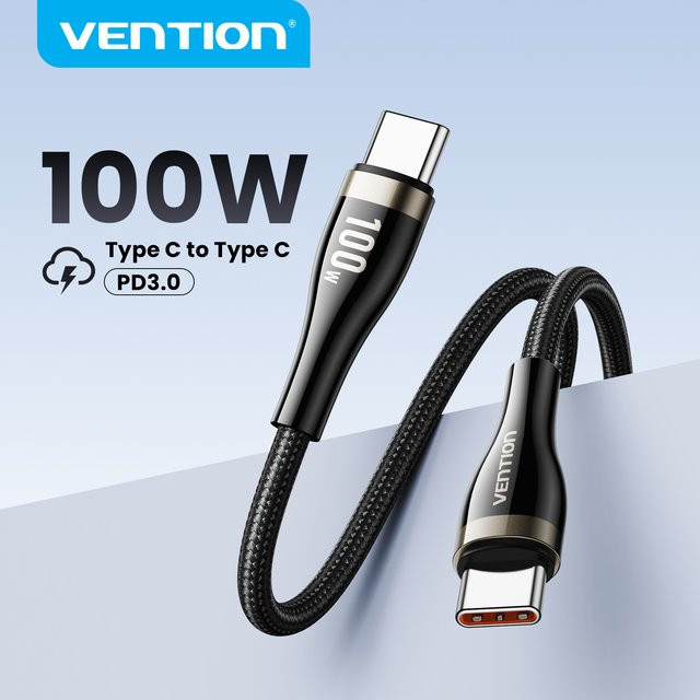Vention 100W USB-C zu USB-C Schnellladekabel in Schwarz - Bild 1