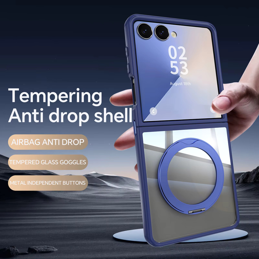 MagSafe Handyhülle mit 360 Grad drehbarer Halterung und Flip-Schutz für Samsung Galaxy Z Flip 7, Z Flip 6 und Z Flip 5, magnetisch und stoßfest, Grau und Blau - Bild 2