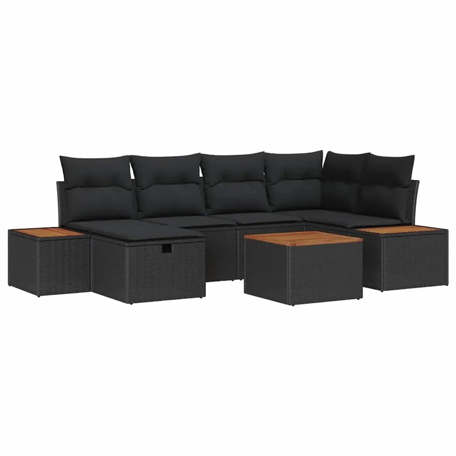 vidaXL Garten-Sofa-Set aus Poly Rattan und Stahl in Schwarz, 7-teilig mit Kissen und Tisch - Bild 2