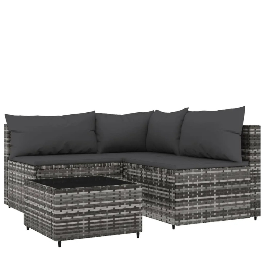vidaXL 4-tlg Garten-Lounge-Set Modell 15 in Grau und Anthrazit mit Polsterkissen aus Poly Rattan und Metallrahmen - Bild 2
