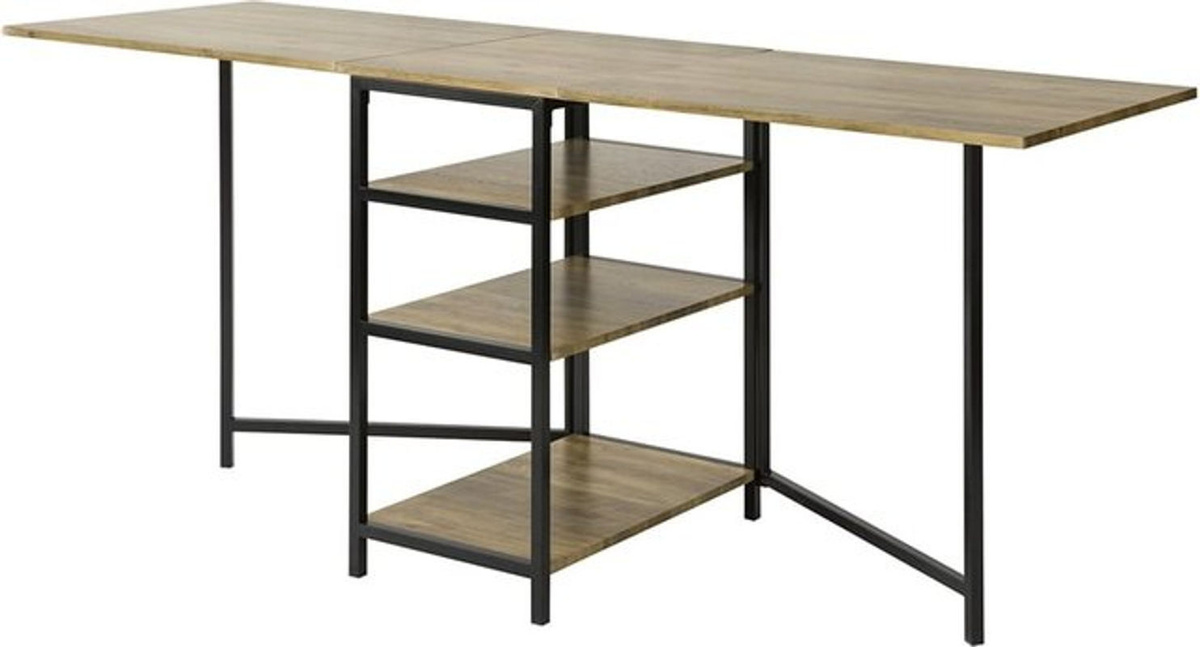 SoBuy Schreibtisch im Industrial-Design mit 3 Regalen aus Holz und Metall in Natur und Schwarz B/T/H: 180 x 60 x 76,5 cm - Bild 1