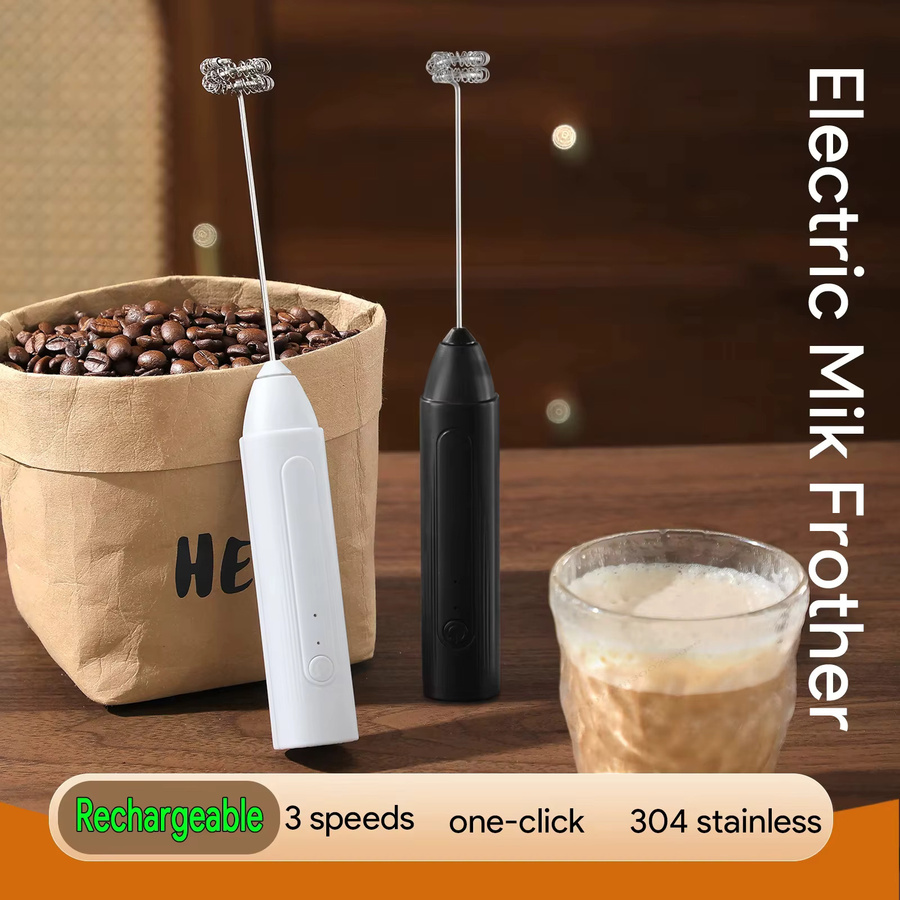 XIADYINJIA Elektrischer Milchaufschäumer und Handmixer in Schwarz, wiederaufladbarer 3-stufiger Milchkaffee-Mixer und Eierschläger aus Kunststoff - Bild 3