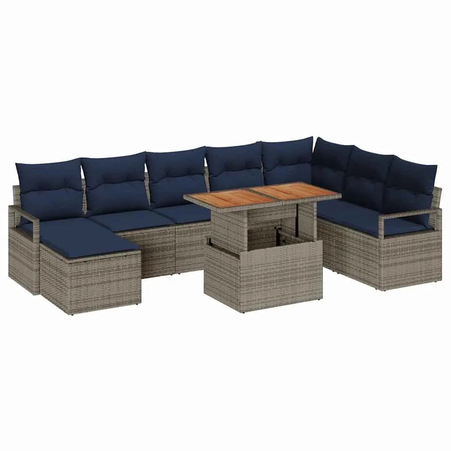 vidaXL Garten Essgruppe 9-teilig aus Poly-Rattan und Akazienholz in Grau und Marineblau - Bild 2