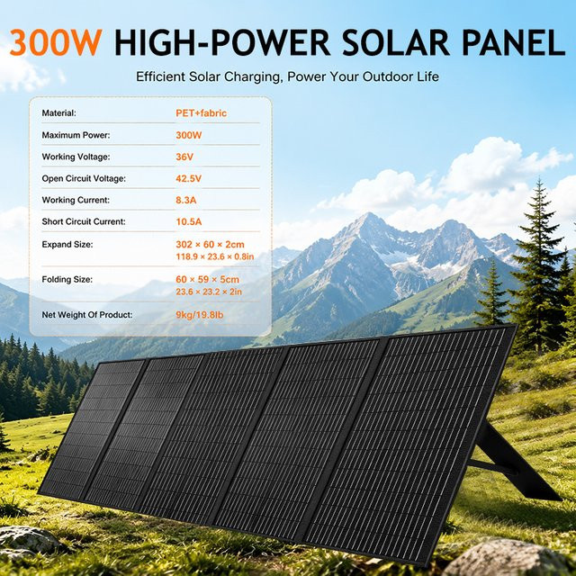 CHUBAN Tragbares faltbares Solarpanel 300W Wasserdichtes Solar-Ladegerät in Schwarz für Camping und Wohnmobil - Bild 1