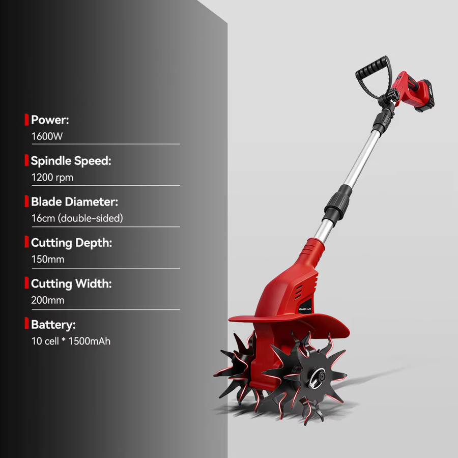 ONEVAN Bürstenloser Elektrischer Rotationsgrubber Kultivator in Rot für Makita LXT Akku, 15 cm Arbeitsbreite - Bild 5