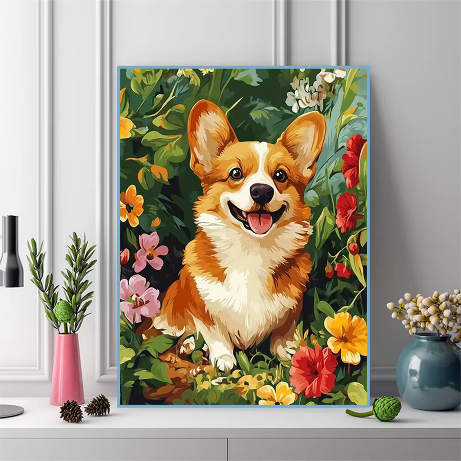 Momoart DIY Diamant-Stickerei Hund mit Blumen-Motiv, Multicolour, B/H: 30 x 20 cm - Bild 3