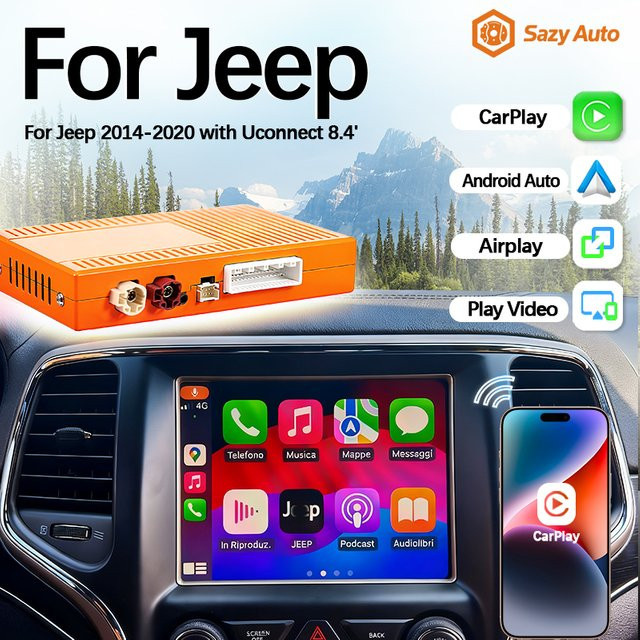 Sazy Auto Sinairyu Apple CarPlay und Android Auto Drahtloses Modul für Jeep Grand Cherokee XJ KL Wrangler Compass Commander - Bild 1