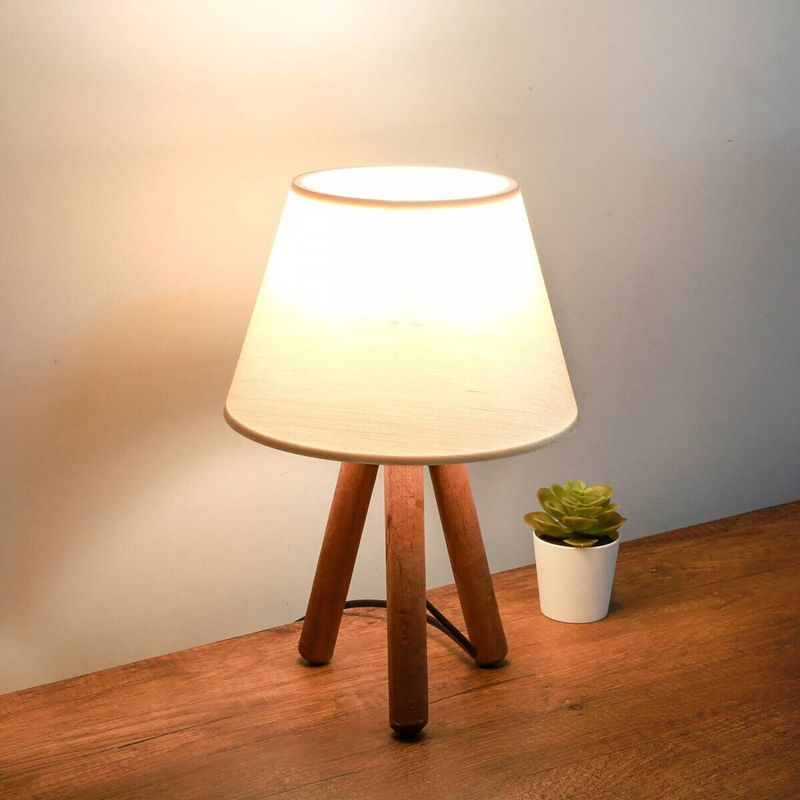 Opviq Tischleuchte in Creme und Beige aus Stoff und Holz mit E27 Fassung, B/H/T: 22 x 30 x 22 cm - Bild 2