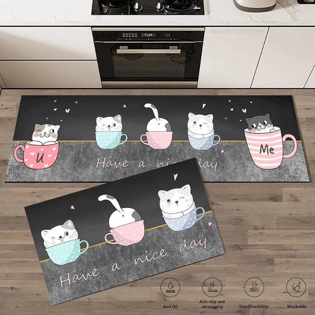 Lodestar Kücheneckmatte mit Katzen-Motiv, rutschfest und waschbar, B/T: 40 x 60 cm, Mehrfarbig - Bild 1