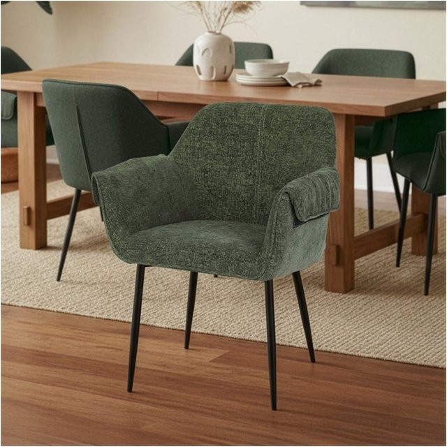 HOME DELUXE Esszimmerstuhl CHENO 5er Set Grün mit Armlehnen und Chenille-Bezug - Bild 1