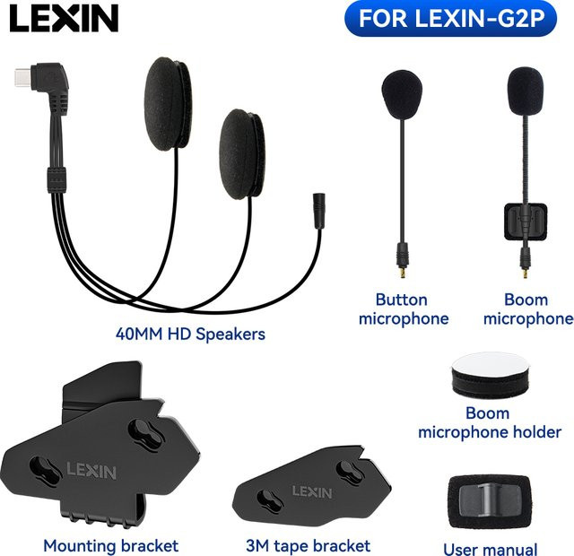 LEXIN Motorrad-Intercom-Headset mit Clip-Zubehör für Voll- und Halbhelme in Schwarz - Bild 1