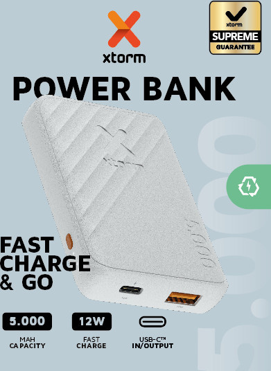 Xtorm Go2 Powerbank 5.000mAh mit 12W Fast Charge in Weiß mit USB-A und USB-C Anschlüssen - Bild 1