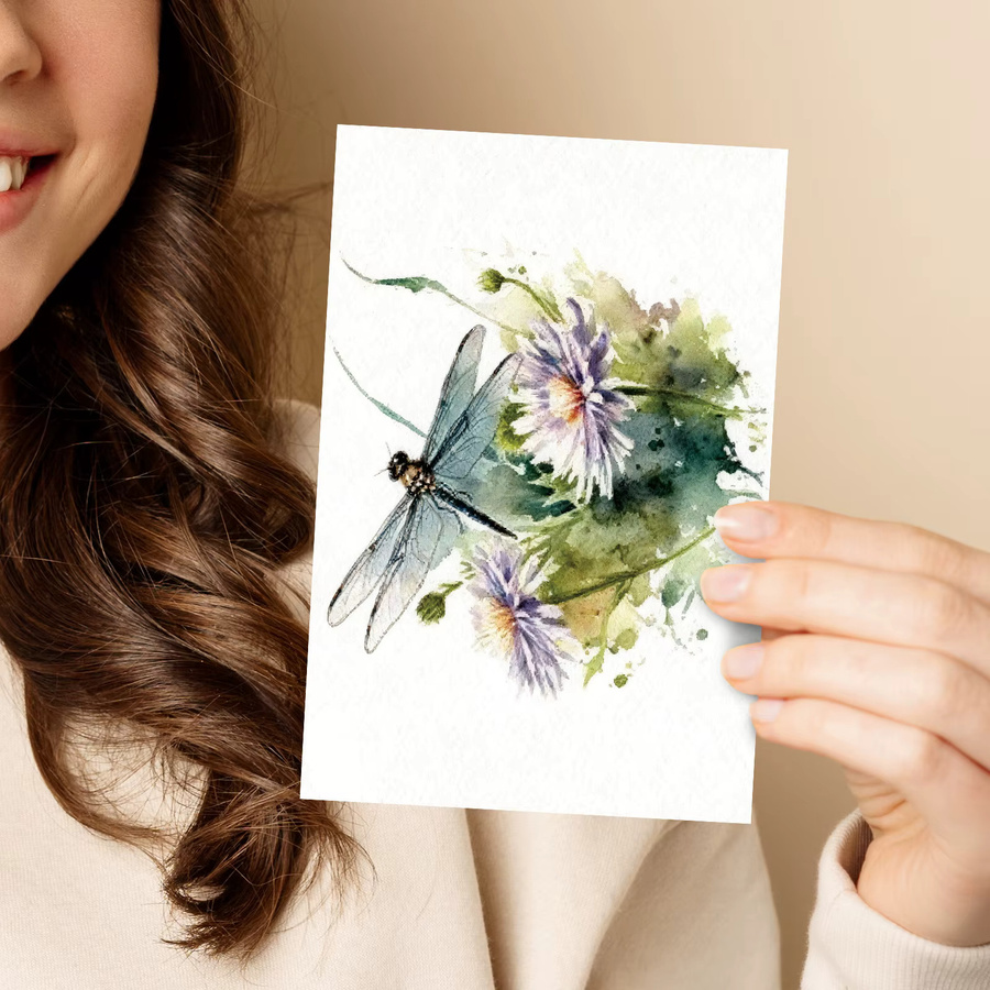 Postkarte Blumen Libelle Aquarell mit Umschlag in Multicolour - Bild 1