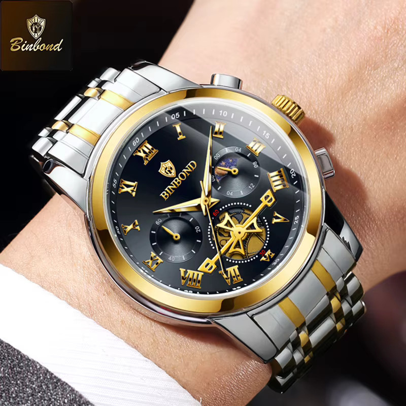 BINBOND Chronograph, Quarz, Edelstahl, Gold, Herren - Bild 2