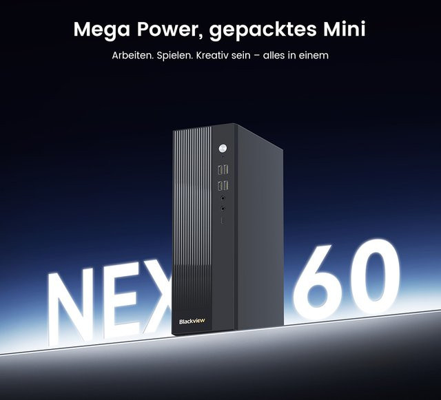 Blackview NEX 60 Mini-PC mit Windows 11 Pro, Intel Core 5 Prozessor 210H, 16GB DDR4, 512GB PCIe 4.0 M.2 SSD, Dual 4K Display, Mini-Desktop-PC für Home Office und Business - Bild 1