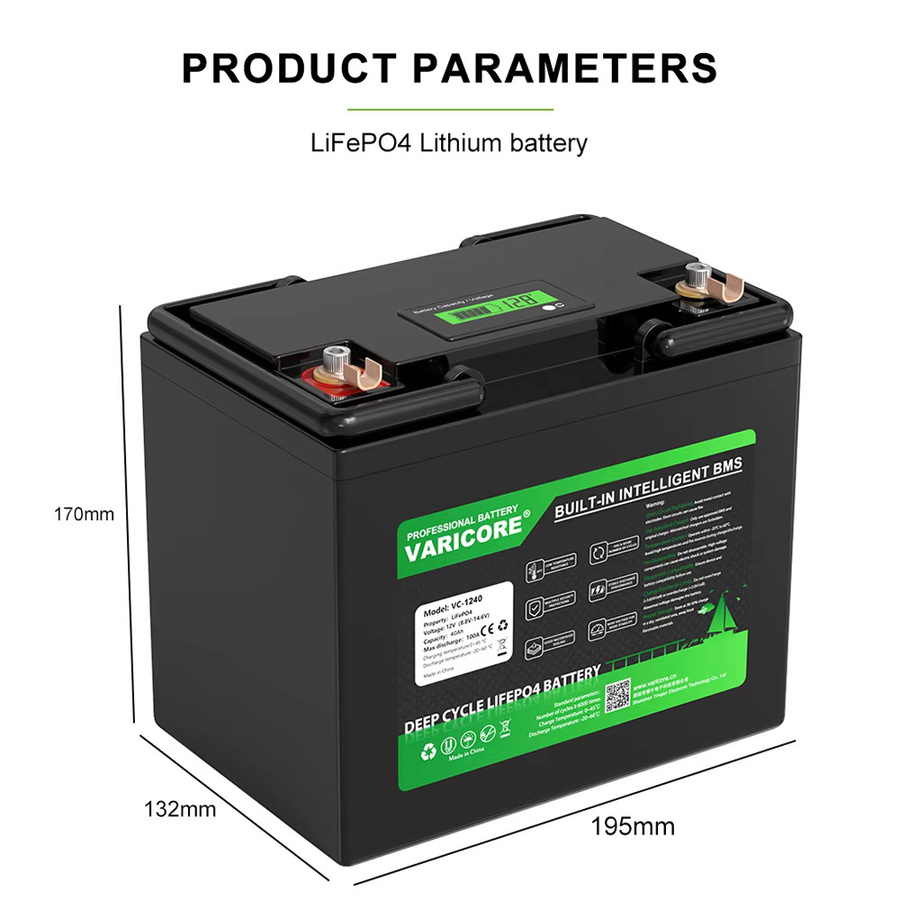 VariCore 12V 40Ah LiFePO4 Batterie mit prismatischen Klasse-A-Zellen in Schwarz für Solar-, Wohnmobil-, Elektrofahrzeug- und Off-Grid-Stromsysteme - Bild 3