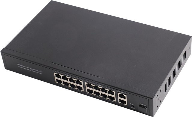 Aimo Ethernet Switch mit 16 Ports und 2 Gigabit Uplink, 10/100M RJ45, Schwarz - Bild 1