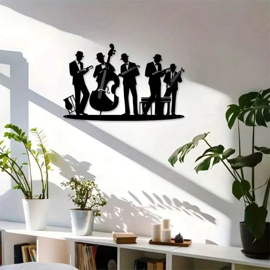 LAOMI Vintage Jazz Band Metall-Wandkunst aus Eisen in Schwarz als abstrakte Musik-Dekoration - Bild 4