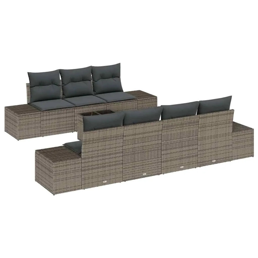 vidaXL Garten-Sofa-Set 8-teilig aus Polyrattan in Grau mit Polsterkissen - Bild 2