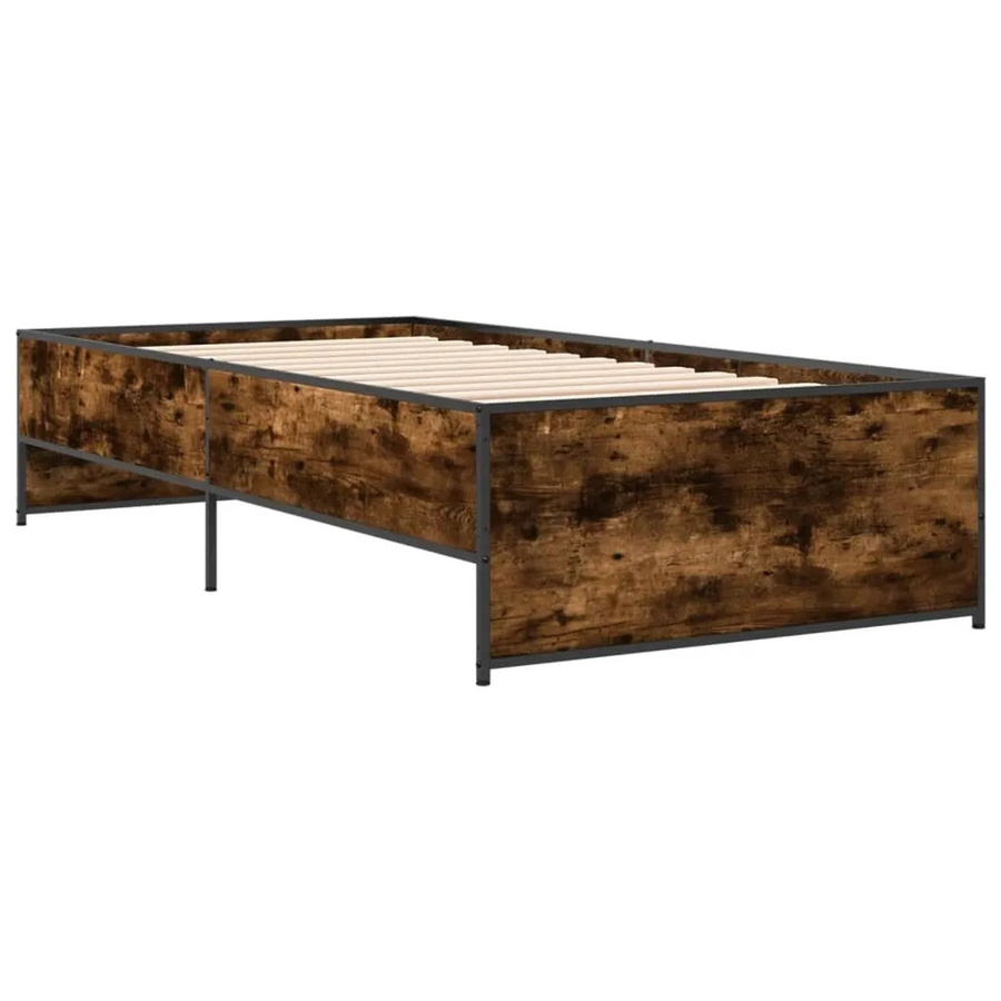 vidaXL Bettgestell aus Holzwerkstoff und Metall in Räuchereiche, B/T/H: 90 x 200 cm - Bild 2