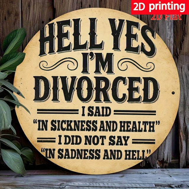 Metallschild Potdemiel Hell Yes I'm Divorce Declaration Wandkunst im Vintage-Design, Beige, B/H: 20 x 20 cm - Bild 1