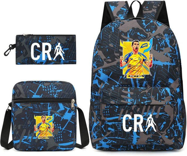 3-teiliges Schulrucksack-Set in Blau aus Oxford-Stoff mit Schultasche, Schultergurt und Federmäppchen - Bild 1