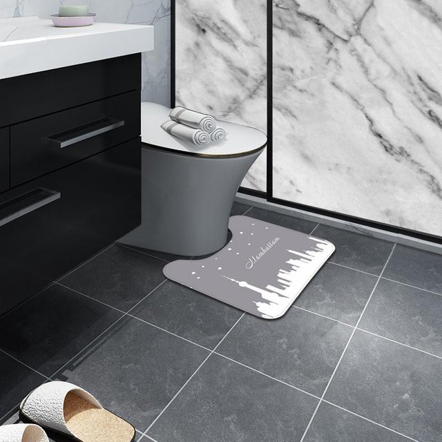 Yiran Furniture Nordische U-förmige Toilettenmatte für das Badezimmer, grau, B/T: 44 x 50 cm, saugfähig und rutschfest, maschinenwaschbar - Bild 1
