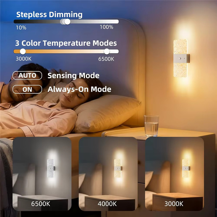 UMEXUS 2er Set Kabellose LED Wandleuchten mit Touch-Steuerung und USB-Akku, Rechteckige Wandlampe aus Holz und Glas in Up-Down-Beleuchtung - Bild 3