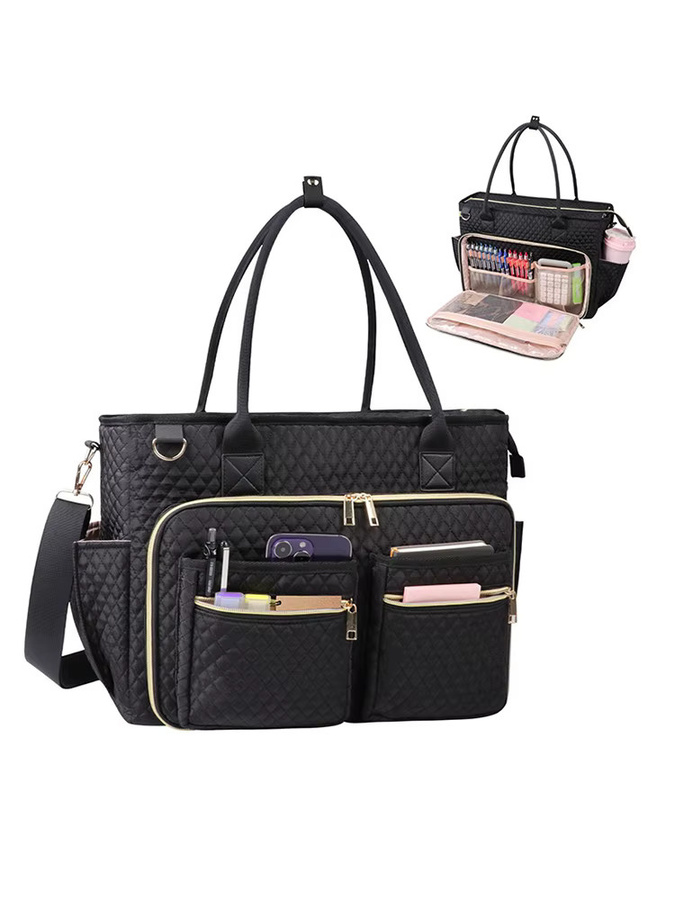 Gesteppte Dokumenten- und Laptoptasche aus Stoff in Schwarz für Lehrer und Berufstätige - Bild 7