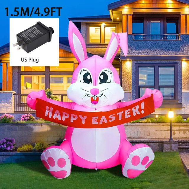 Aufblasbarer Osterhase von Kidsly in Pink mit LED-Lichtern als Dekoration für Innen und Außen - Bild 1
