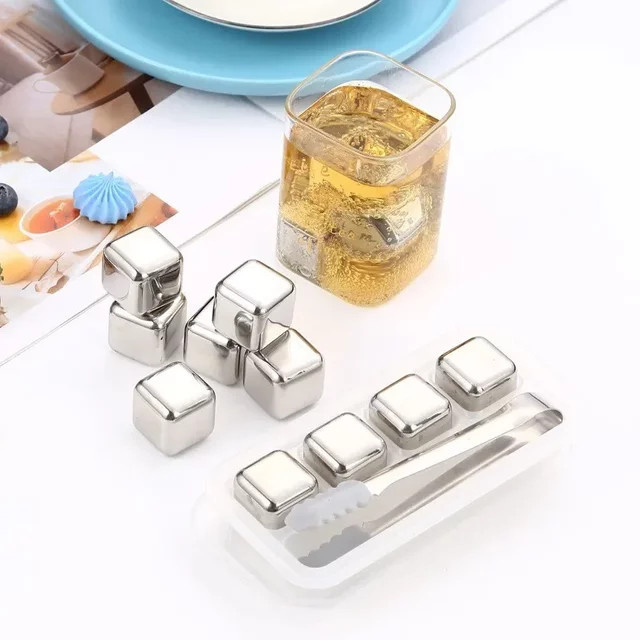 JUSTINLAU Edelstahl-Eiswürfel-Set aus quadratischen Kühlsteinen in Silber für Whiskey und Wein - Bild 1