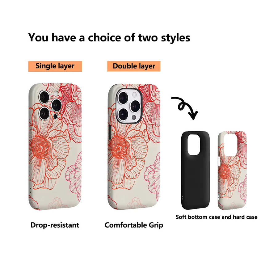 Potdemiel Handyhülle Red Line Art Poppy mit Farbverlauf für iPhone 17 16 15 14 13 Pro Max Plus in Multicolor mit doppelschichtiger Rückseite - Bild 2