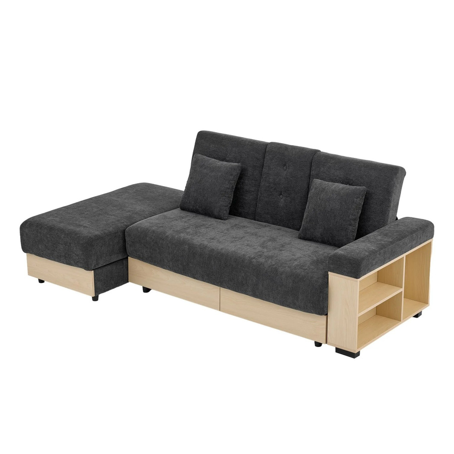 Merax Schlafsofa Cord in Grau mit Oval Design und L-Form inklusive Dekokissen und Getränkehalter, B/T/H: 217 x 174 x 90 cm - Bild 2