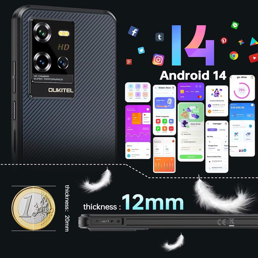 Oukitel WP50 5G Smartphone Android 14, 256 GB ROM, 16 GB RAM, 6,6 Zoll HD+ Display, Schwarz - Bild 6