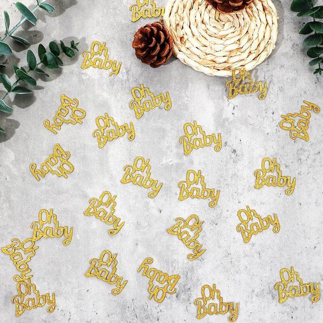 100 Teile Oh Baby Konfetti aus Papier in Gold für Babyparty, Geburtstag oder Taufe - Bild 1